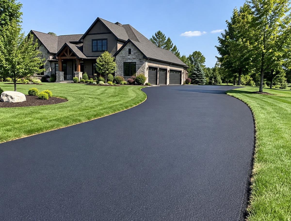 Newly finished residential asphalt driveway